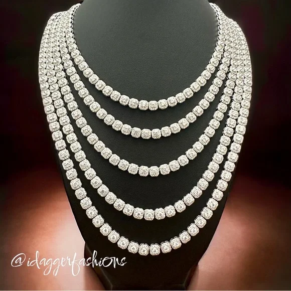 16” Iced Out Cubic Zirconia Ice Cube Tennis Chain Solid 925 Sterling Silver NWT